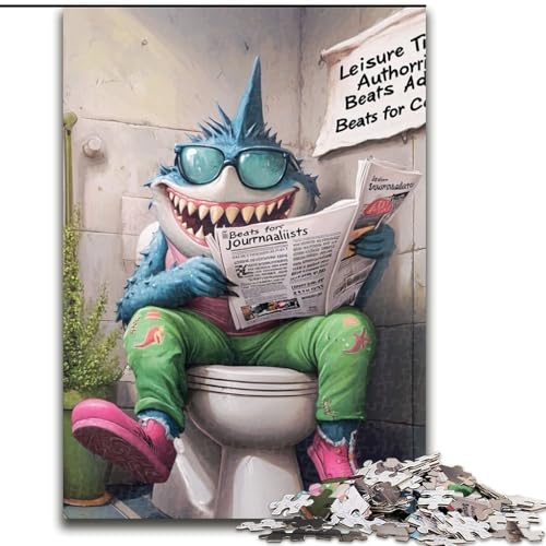 1000-teiliges Puzzle für Erwachsene Shark Go Toilet, Größe 26x38cm, für Teenager und Jugendliche, ideales Geburtstags von ZKYUBEK