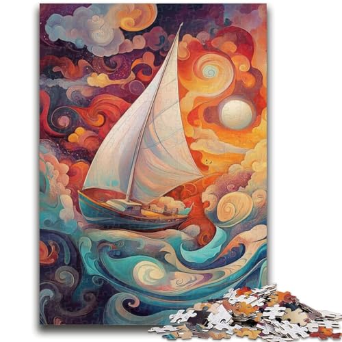 1000-teiliges Puzzle für Erwachsene und Jugendliche, Psychedelisches Boot, Stressabbau, schwierige Herausforderung, jedes Teil ist einzigartig – anspruchsvolles Familienspiel, 26x38cm von ZKYUBEK