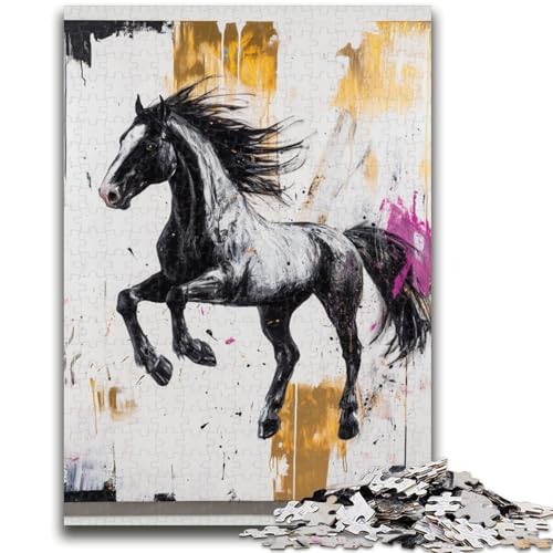 1000-teiliges Puzzle für Erwachsene und Teenager, schwarzes goldenes Pferd, Lernspiele, Heimdekoration ganze Familie, 50x75cm 1000-teiliges Puzzle für Erwachsene und Teenager, schwarzes goldenes Pferd, Lernspiele, Heimdekoration ganze Familie, 50x75cm von ZKYUBEK
