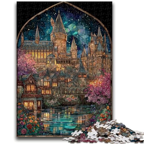 1000-teiliges Puzzle für Jugendliche und Erwachsene, Buntglasschloss, Spielzeug, Lernspiele, stressabbauende Wanddekoration, 26x38cm von ZKYUBEK