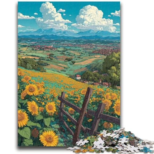 1000-teiliges Puzzle für Jugendliche und Erwachsene, Sonnenblumenfeld, Spielzeug, Lernspiele, stressabbauende Wanddekoration, 26x38cm von ZKYUBEK
