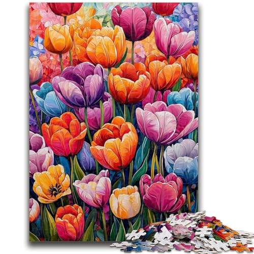 1000-teiliges Puzzle für Teenager, Bunte Tulpen, anspruchsvolles Spiel und Familienspiel, ganze Familie, 26x38cm von ZKYUBEK