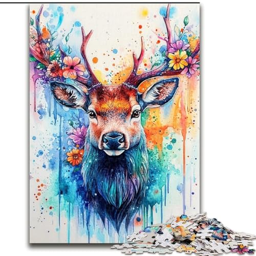 1000-teiliges Puzzle mit Aquarell-Hirsch, 26x38cm, Familie und Freunde, geeignet für Kinder ab 14 Jahren 1000-teiliges Puzzle mit Aquarell-Hirsch, 26x38cm, Familie und Freunde, geeignet für Kinder ab 14 Jahren von ZKYUBEK