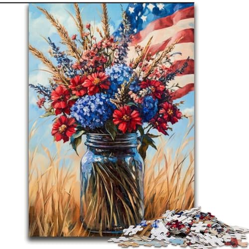 1000-teiliges Puzzle mit amerikanischer Flagge, Vase, Holzpuzzle, 26x38cm, perfekte Dekoration für Zuhause oder das Büro 1000-teiliges Puzzle mit amerikanischer Flagge, Vase, Holzpuzzle, 26x38cm, perfekte Dekoration für Zuhause oder das Büro von ZKYUBEK