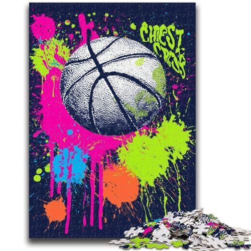 Aquarell-Basketball-Puzzle mit 1000 Teilen, anspruchsvolles Spiel und Familienspiel mit passendem Poster und Quizblatt, 50x75cm von ZKYUBEK