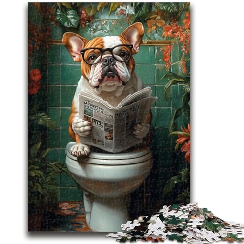 Bulldogge auf der Toilette, Puzzle für Erwachsene und Teenager, 1000 Teile, anspruchsvolles Spiel und Familienspiel, Geburtstagsgeschenk, Geschenke, Wandkunst, 26x38cm von ZKYUBEK
