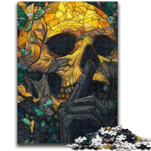 Buntglas-Totenkopf-Puzzle für Teenager, 1000 Teile, anspruchsvolles Spiel und Lernspiel für die ganze Familie zum Geburtstag, Weihnachten, 50x75cm von ZKYUBEK