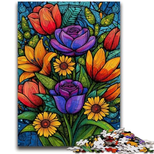 Buntglasblumen-Puzzle für Teenager, 1000 Teile, anspruchsvolles Spiel und Lernspiel für die ganze Familie zum Geburtstag, Weihnachten, 50x75cm von ZKYUBEK