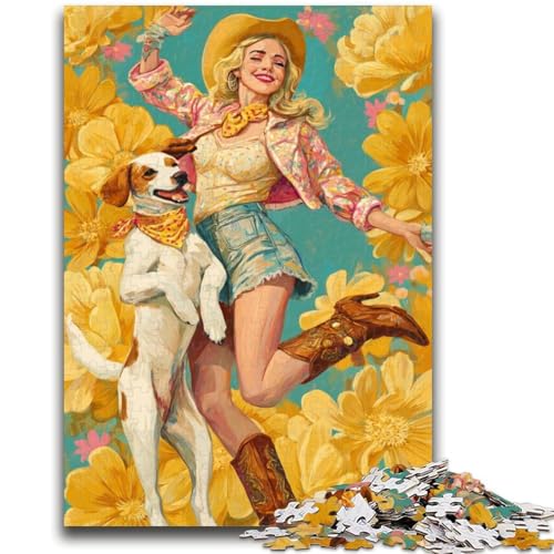 Cowgirl-Hund in Wildblumen, 1000-teiliges Puzzle für Erwachsene und Jugendliche, anspruchsvolles Spiel und Lernspiel für die ganze Familie zum Geburtstag, Weihnachten, 26x38cm von ZKYUBEK