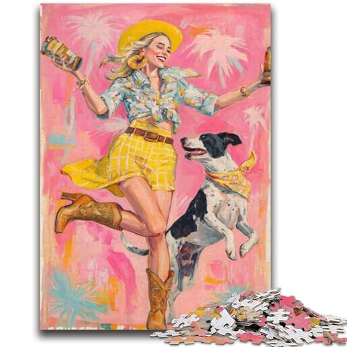 Cowgirl-Hund in Wildblumen, 1000-teiliges Puzzle für Erwachsene und Jugendliche, anspruchsvolles Spiel und Lernspiel für die ganze Familie zum Geburtstag, Weihnachten, 26x38cm von ZKYUBEK