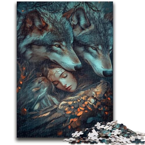 Der Wolf und das Mädchen, 1000-teiliges Puzzle, anspruchsvolles Spiel und Familienspiel mit passendem Poster und Quizblatt, 26x38cm von ZKYUBEK