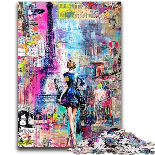 Eiffelturm-Graffiti-Puzzle 1000 Teile für Teenager, Herausforderung der Gehirnintelligenz, süchtig machendes Spielzeug, Geburtstagsgeschenke für Kinder ab 14 Jahren, 50x75cm von ZKYUBEK