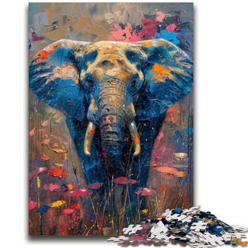 Elefanten-Ölgemälde-Puzzle für Erwachsene, 1000 Teile, lustige Spiele, Wanddekoration, einzigartige Geburtstags, 50x75cm von ZKYUBEK