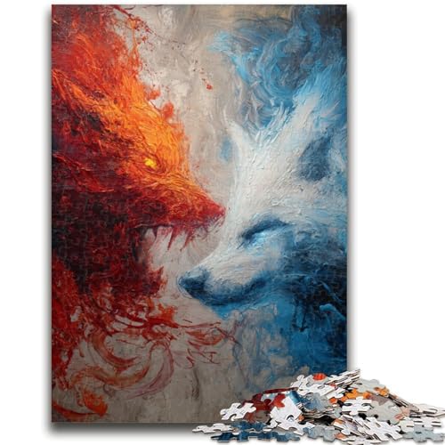 Flame Wolf Puzzle für Teenager, 1000 Teile, anspruchsvolles Spiel und Lernspiel für die ganze Familie zum Geburtstag, Weihnachten, 50x75cm von ZKYUBEK