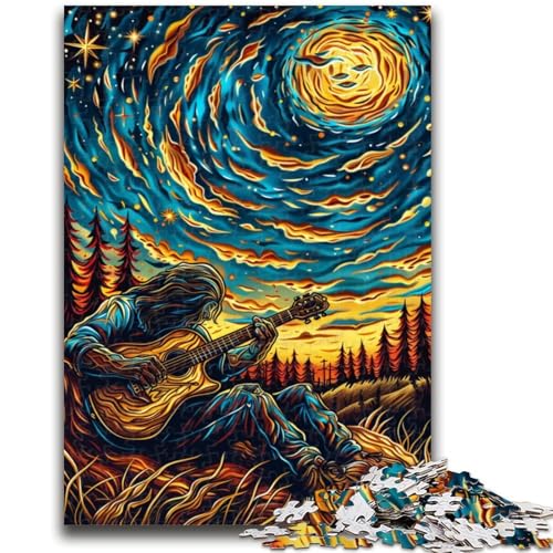 Gitarre Spielen unter den Sternen Puzzle 1000 Teile für Teenager, interessante Stressreduzierung Eltern-Kind-Interaktion 50X75CM von ZKYUBEK