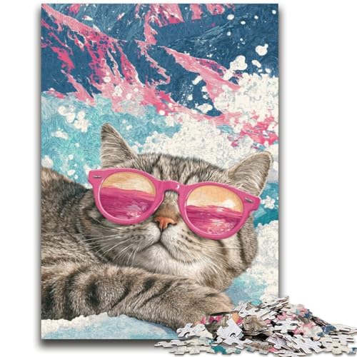 Katze mit Sonnenbrille, 1000-teiliges Puzzle für Erwachsene und Jugendliche, anspruchsvolles Spiel und Lernspiel für die ganze Familie zum Geburtstag, Weihnachten, 26x38cm von ZKYUBEK