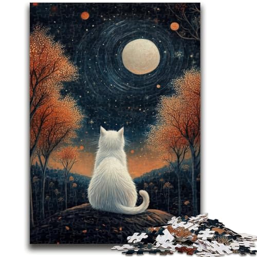 Katze unter dem Mond Puzzle für Teenager 1000 Teile, anspruchsvolles Spiel und Familienspiel Lernspiel für Geburtstag, Weihnachten 26x38cm von ZKYUBEK