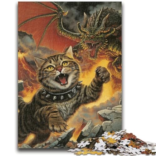 Katze vs. Drache Puzzle für Teenager, 1000 Teile, anspruchsvolles Spiel und Lernspiel für die ganze Familie zum Geburtstag, Weihnachten, 50x75cm von ZKYUBEK