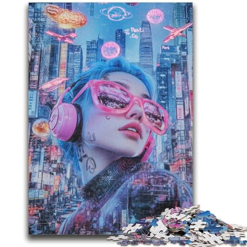 Mädchen mit Kopfhörern, 1000-teiliges Puzzle für Erwachsene und Jugendliche, anspruchsvolles Spiel und Lernspiel für die ganze Familie zum Geburtstag, Weihnachten, 26x38cm von ZKYUBEK