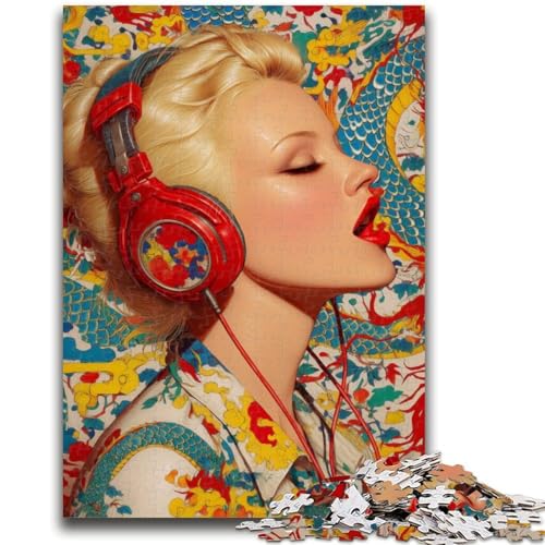 Mädchen mit Kopfhörern, Puzzle für Teenager, 1000 Teile, anspruchsvolles Spiel und Lernspiel für die ganze Familie zum Geburtstag, Weihnachten, 26x38cm von ZKYUBEK