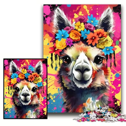 Puzzle 1000 Teile, Alpaka mit Blumen, Papppuzzle für Erwachsene, 26x38cm, anspruchsvolles Denkspiel für Teenager, unterhaltsames interaktives Spiel für die ganze Familie Puzzle 1000 Teile, Alpaka mit Blumen, Papppuzzle für Erwachsene, 26x38cm, anspruchsvolles Denkspiel für Teenager, unterhaltsames interaktives Spiel für die ganze Familie von ZKYUBEK