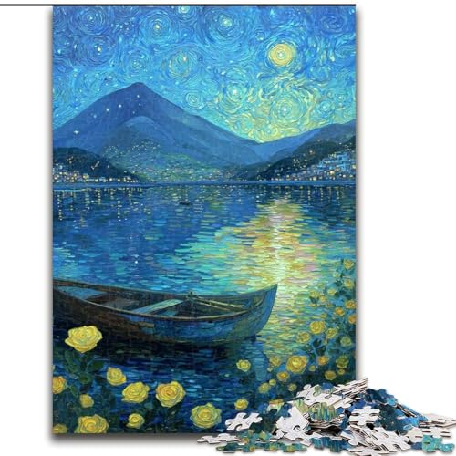 Puzzle 1000 Teile, Boot unter dem Nachthimmel, Puzzle für Erwachsene, 26x38cm, pädagogisches Denkspiel, künstlerische Heim- und Bürodekoration, ab 14 Jahren von ZKYUBEK