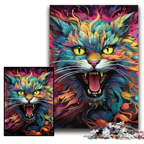 Puzzle 1000 Teile, Bunte Kunst, Psychedelische Katze, Papppuzzle für Erwachsene, 26x38cm, Anspruchsvolles Denkspiel für Teenager, Familienspaß, interaktives Spiel Puzzle 1000 Teile, Bunte Kunst, Psychedelische Katze, Papppuzzle für Erwachsene, 26x38cm, Anspruchsvolles Denkspiel für Teenager, Familienspaß, interaktives Spiel von ZKYUBEK