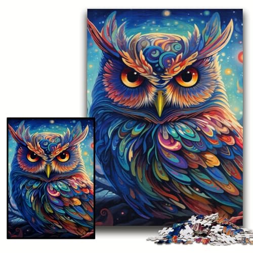 Puzzle 1000 Teile, Bunte Kunst-Eule, Unmögliches Puzzle für Erwachsene, 50x75cm, Geburtstagsgeschenkidee, Herausforderndes Denkspiel Puzzle 1000 Teile, Bunte Kunst-Eule, Unmögliches Puzzle für Erwachsene, 50x75cm, Geburtstagsgeschenkidee, Herausforderndes Denkspiel von ZKYUBEK