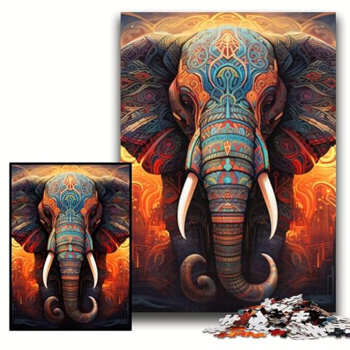 Puzzle 1000 Teile, Bunter Kunstelefant, Unmögliches Puzzle für Erwachsene, 50x75cm, Geburtstagsgeschenkidee, Herausforderndes Denkspiel Puzzle 1000 Teile, Bunter Kunstelefant, Unmögliches Puzzle für Erwachsene, 50x75cm, Geburtstagsgeschenkidee, Herausforderndes Denkspiel von ZKYUBEK