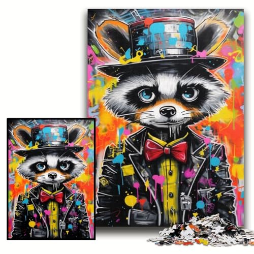 Puzzle 1000 Teile, Bunter Waschbär, Unmögliches Puzzle für Erwachsene, 50x75cm, Geburtstagsgeschenkidee, Herausforderndes Denkspiel Puzzle 1000 Teile, Bunter Waschbär, Unmögliches Puzzle für Erwachsene, 50x75cm, Geburtstagsgeschenkidee, Herausforderndes Denkspiel von ZKYUBEK