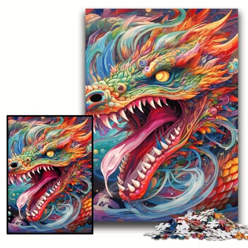Puzzle 1000 Teile, Bunter chinesischer Drache, Holzpuzzle für Erwachsene, 50x75cm, anspruchsvolles Denkspiel für Teenager, unterhaltsames interaktives Spiel für die ganze Familie Puzzle 1000 Teile, Bunter chinesischer Drache, Holzpuzzle für Erwachsene, 50x75cm, anspruchsvolles Denkspiel für Teenager, unterhaltsames interaktives Spiel für die ganze Familie von ZKYUBEK