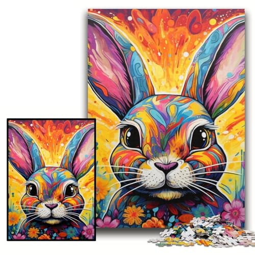Puzzle 1000 Teile, Buntes Kunstkaninchen, Unmögliches Puzzle für Erwachsene, 26x38cm, Geburtstagsgeschenkidee, Herausforderndes Denkspiel Puzzle 1000 Teile, Buntes Kunstkaninchen, Unmögliches Puzzle für Erwachsene, 26x38cm, Geburtstagsgeschenkidee, Herausforderndes Denkspiel von ZKYUBEK