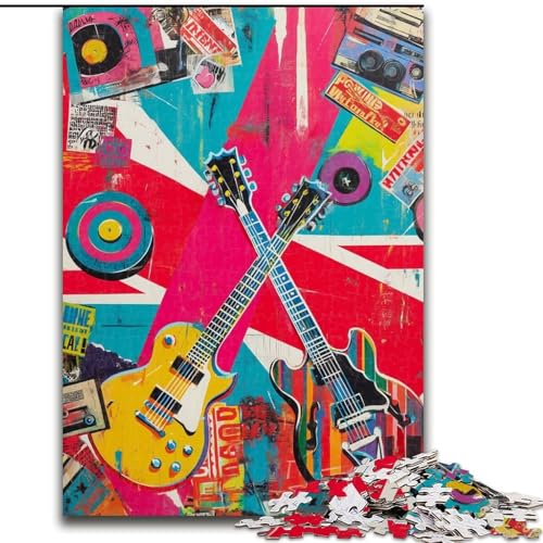 Puzzle 1000 Teile, Gitarren-Schallplatten-Collage, Papp-Puzzle für Erwachsene, 26x38cm, Geburtstage, Feiertage, am besten für Weihnachten Puzzle 1000 Teile, Gitarren-Schallplatten-Collage, Papp-Puzzle für Erwachsene, 26x38cm, Geburtstage, Feiertage, am besten für Weihnachten von ZKYUBEK