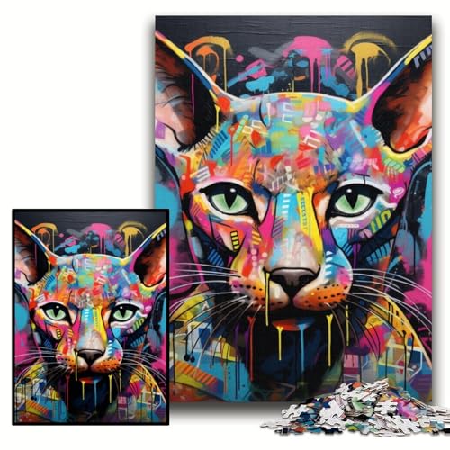 Puzzle 1000 Teile, Haarlose Katze, Graffiti, Unmögliches Puzzle für Erwachsene, 50x75cm, Geburtstagsgeschenkidee, Herausforderndes Denkspiel Puzzle 1000 Teile, Haarlose Katze, Graffiti, Unmögliches Puzzle für Erwachsene, 50x75cm, Geburtstagsgeschenkidee, Herausforderndes Denkspiel von ZKYUBEK