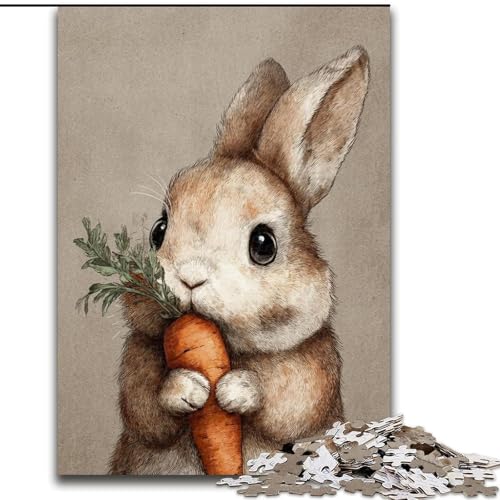 Puzzle 1000 Teile, Kaninchen isst Karotte, Unmögliches Puzzle für Erwachsene, 26x38cm, Ideal für Verliebte, Perfektes Weihnachts-, Neujahrs-, Valentinstagsgeschenk von ZKYUBEK