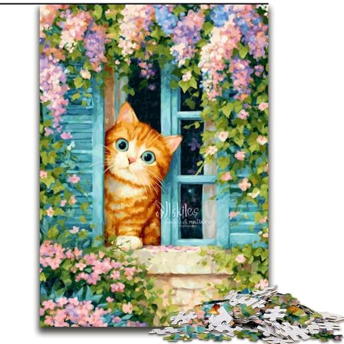 Puzzle 1000 Teile, Katze am Fenster, Puzzle für Erwachsene, 26x38cm, interaktives Familienspiel, Denksportaufgabe, Lernspielzeug von ZKYUBEK