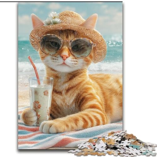 Puzzle 1000 Teile, Katze im Urlaub, Puzzle für Erwachsene, 26x38cm, interaktives Familienspiel, Denksportaufgabe, Lernspielzeug von ZKYUBEK