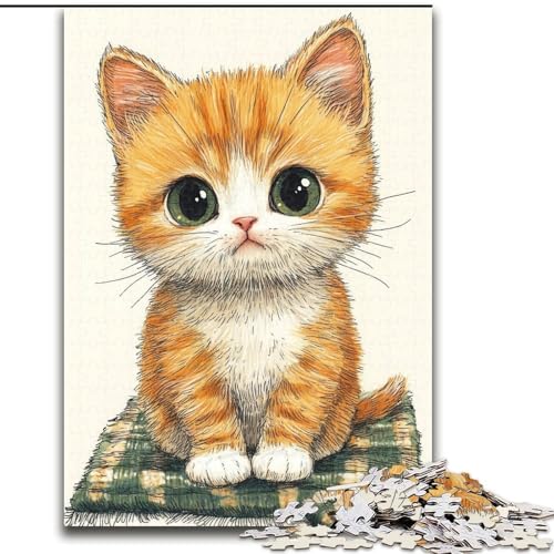 Puzzle 1000 Teile, Katze sitzt auf der Matte, Puzzles für Erwachsene, 26x38cm, perfekte Dekoration für Zuhause oder das Büro von ZKYUBEK
