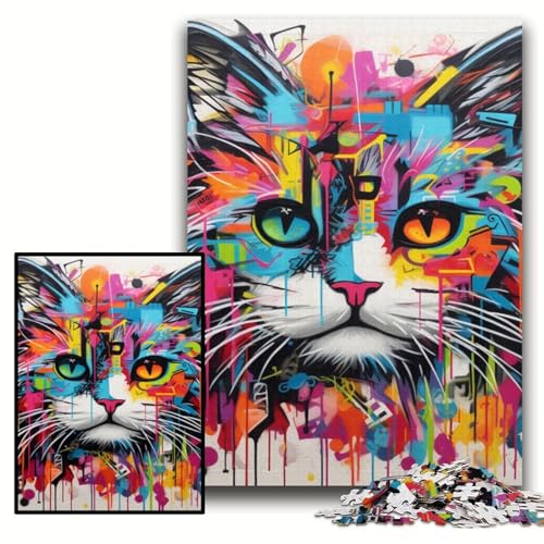 Puzzle 1000 Teile, Katzen-Graffiti, Unmögliches Puzzle für Erwachsene, 50x75cm, Geburtstagsgeschenkidee, Herausforderndes Denkspiel Puzzle 1000 Teile, Katzen-Graffiti, Unmögliches Puzzle für Erwachsene, 50x75cm, Geburtstagsgeschenkidee, Herausforderndes Denkspiel von ZKYUBEK