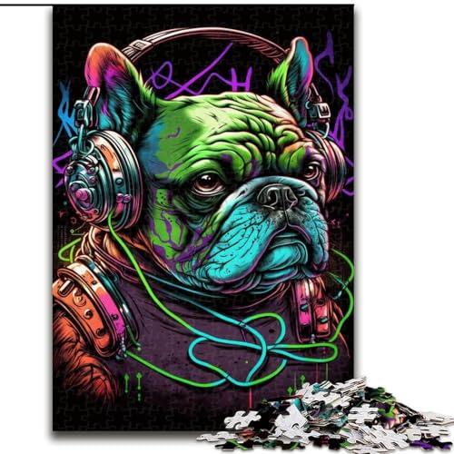 Puzzle 1000 Teile, Kopfhörer-Bulldogge, Puzzle für Erwachsene, Größe 26x38cm, interaktives Familienspiel, Denksportaufgabe, Lernspielzeug von ZKYUBEK