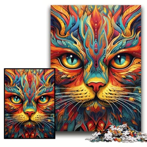Puzzle 1000 Teile, Psychedelic Cat, Unmögliches Puzzle für Erwachsene, 26x38cm, Geburtstagsgeschenkidee, herausforderndes Denkspiel Puzzle 1000 Teile, Psychedelic Cat, Unmögliches Puzzle für Erwachsene, 26x38cm, Geburtstagsgeschenkidee, herausforderndes Denkspiel von ZKYUBEK
