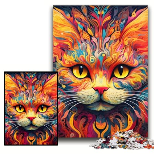 Puzzle 1000 Teile, Psychedelic Cat, Unmögliches Puzzle für Erwachsene, 26x38cm, Geburtstagsgeschenkidee, herausforderndes Denkspiel Puzzle 1000 Teile, Psychedelic Cat, Unmögliches Puzzle für Erwachsene, 26x38cm, Geburtstagsgeschenkidee, herausforderndes Denkspiel von ZKYUBEK