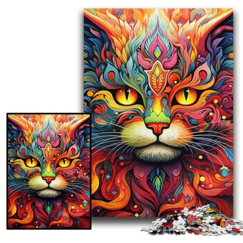 Puzzle 1000 Teile, Psychedelische Katze, Holzpuzzle für Erwachsene, 50x75cm, anspruchsvolles Denkspiel für Teenager, unterhaltsames interaktives Spiel für die ganze Familie Puzzle 1000 Teile, Psychedelische Katze, Holzpuzzle für Erwachsene, 50x75cm, anspruchsvolles Denkspiel für Teenager, unterhaltsames interaktives Spiel für die ganze Familie von ZKYUBEK