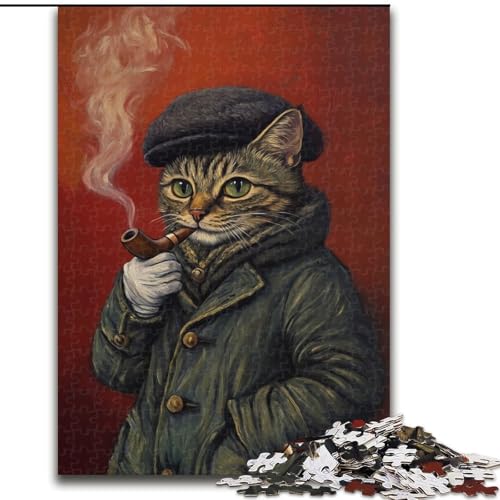 Puzzle 1000 Teile, Rauchende Katze, Puzzle für Erwachsene, 50x75cm, interaktives Familienspiel, Denksportaufgabe, Lernspielzeug von ZKYUBEK
