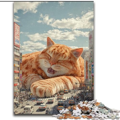 Puzzle 1000 Teile, Riesenpuzzle mit orangefarbener Katze, für Erwachsene, 50x75cm, interaktives Familienspiel, Denksportaufgabe, Lernspielzeug von ZKYUBEK