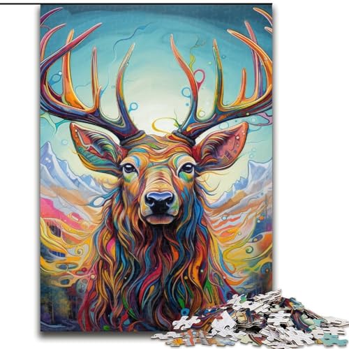 Puzzle 1000 Teile, Tier-Elch-Puzzle für Erwachsene, Größe 50x75cm, Denksportaufgabe, Spiel für Erwachsene, interaktive Familienaktivität von ZKYUBEK