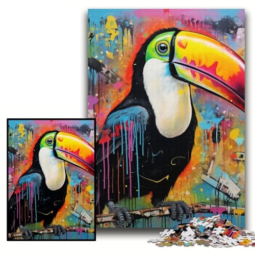 Puzzle 1000 Teile, Tukan-Graffiti-Malerei, Unmögliches Puzzle für Erwachsene, 26x38cm, Geburtstagsgeschenkidee, Herausforderndes Denkspiel Puzzle 1000 Teile, Tukan-Graffiti-Malerei, Unmögliches Puzzle für Erwachsene, 26x38cm, Geburtstagsgeschenkidee, Herausforderndes Denkspiel von ZKYUBEK