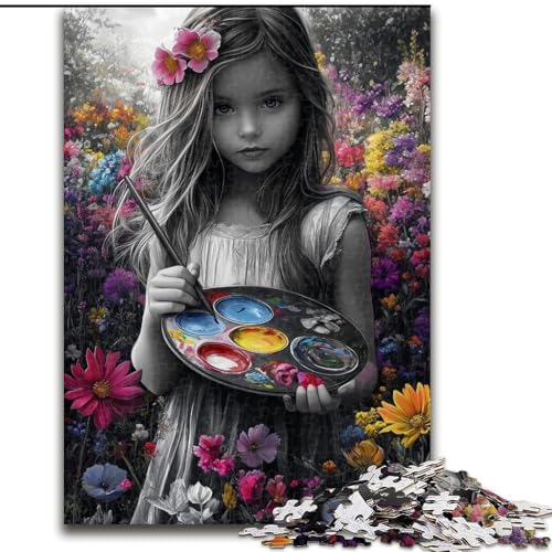 Puzzle 1000 Teile, Zeichnung eines kleinen Mädchens, Papppuzzle, 26x38cm, Denksportaufgabe, Teenager und Heimdekoration von ZKYUBEK