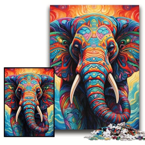 Puzzle 1000 Teile, bunter Elefant, Kunst-Puzzle aus Karton für Erwachsene, 26x38cm, DIY-Geschenk zur Heimdekoration, Denksportspiel Puzzle 1000 Teile, bunter Elefant, Kunst-Puzzle aus Karton für Erwachsene, 26x38cm, DIY-Geschenk zur Heimdekoration, Denksportspiel von ZKYUBEK