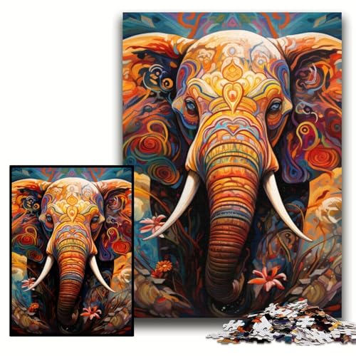 Puzzle 1000 Teile, farbenfrohes Elefanten-Kunst-Holzpuzzle für Erwachsene, 50x75cm, anspruchsvolles Denkspiel für Teenager, unterhaltsames interaktives Spiel für die ganze Familie Puzzle 1000 Teile, farbenfrohes Elefanten-Kunst-Holzpuzzle für Erwachsene, 50x75cm, anspruchsvolles Denkspiel für Teenager, unterhaltsames interaktives Spiel für die ganze Familie von ZKYUBEK